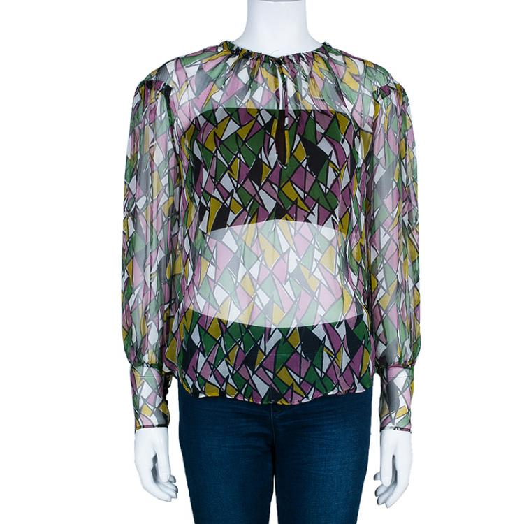 Pre Owned Saint Laurent Paris Multicolor Printed Sheer Top M