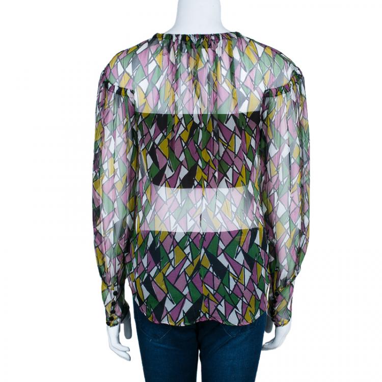 Pre Owned Saint Laurent Paris Multicolor Printed Sheer Top M