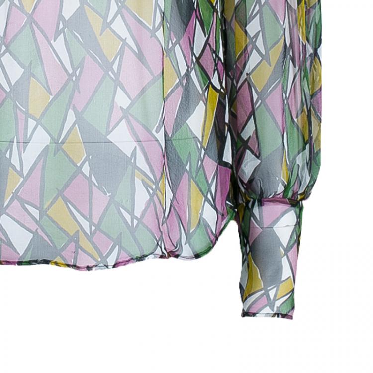 Pre Owned Saint Laurent Paris Multicolor Printed Sheer Top M