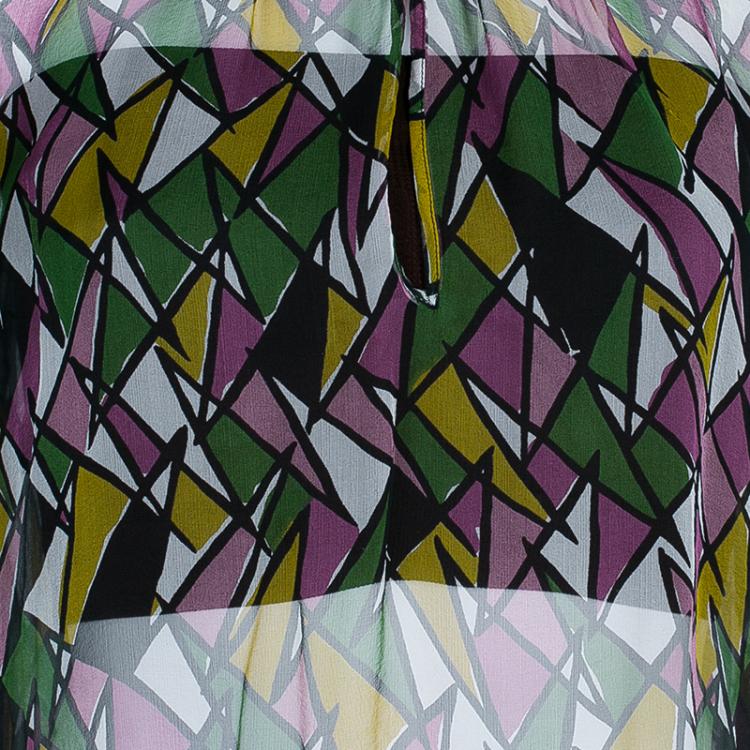 Pre Owned Saint Laurent Paris Multicolor Printed Sheer Top M