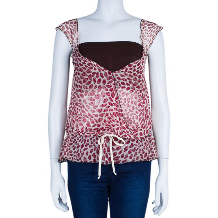 Pre Owned Saint Laurent Paris Red and White Sleeveless Top L