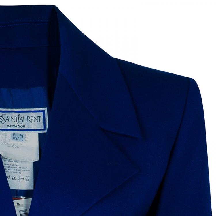 Pre Owned Saint Laurent Paris Vintage Cobalt Skirt Suit L