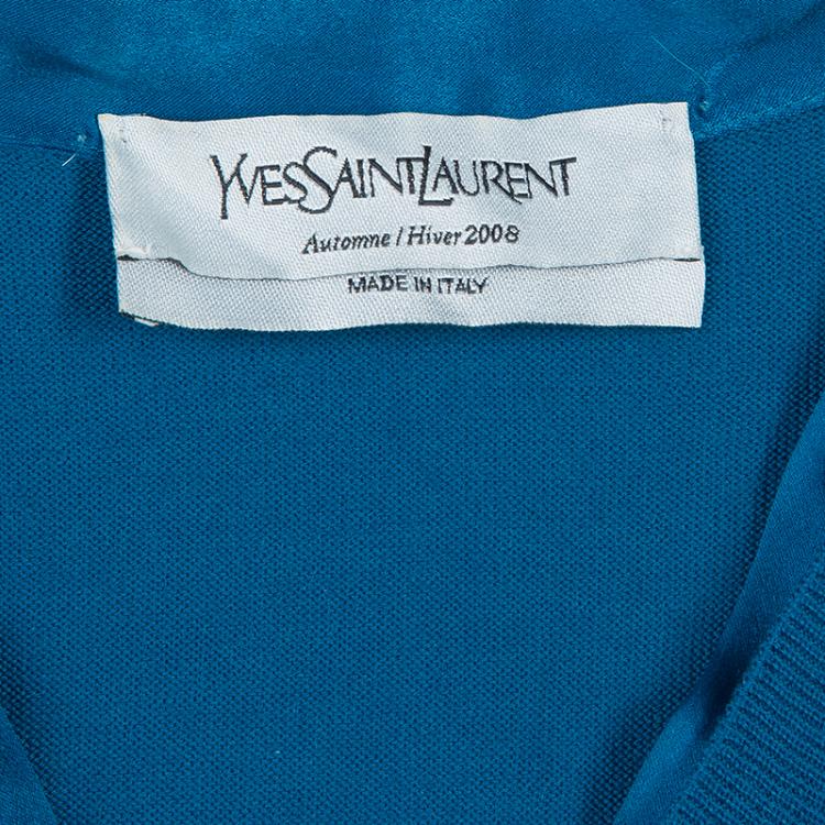 Pre Owned Saint Laurent Paris Turquoise Wool and Silk Short Sleeve Sweater S