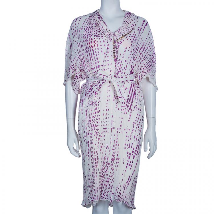 Pre Owned Saint Laurent Paris Dot Plisse Chiffon Dress L