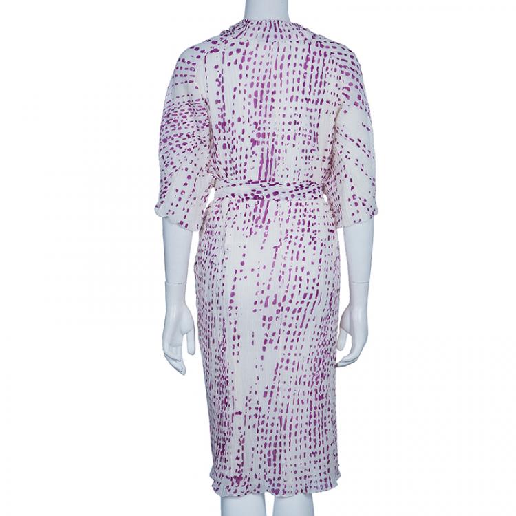 Pre Owned Saint Laurent Paris Dot Plisse Chiffon Dress L