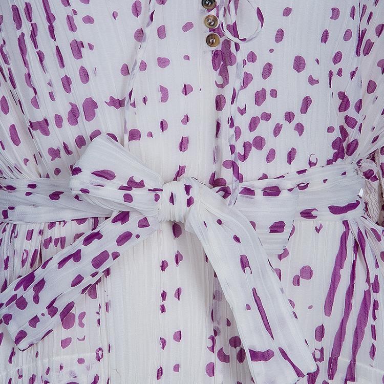 Pre Owned Saint Laurent Paris Dot Plisse Chiffon Dress L