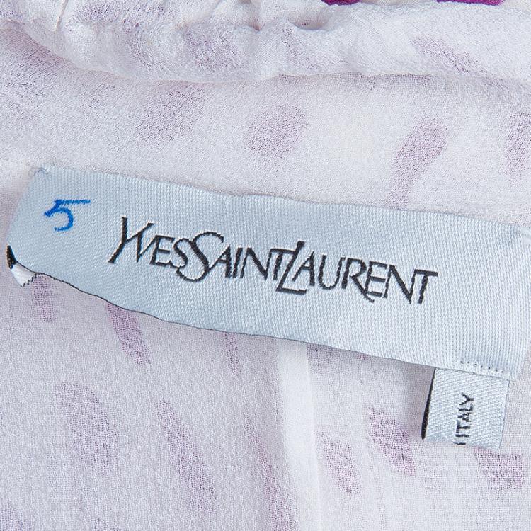 Pre Owned Saint Laurent Paris Dot Plisse Chiffon Dress L