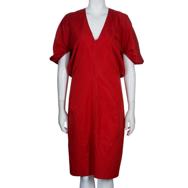 Pre Owned Saint Laurent Paris Red Short Sleeve Dress L