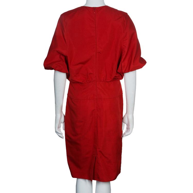 Pre Owned Saint Laurent Paris Red Short Sleeve Dress L