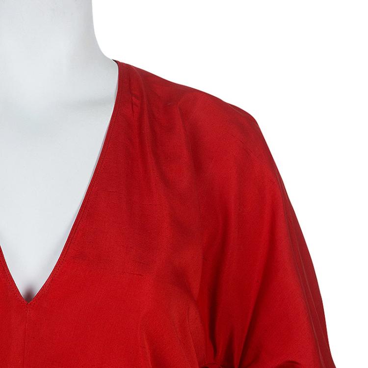 Pre Owned Saint Laurent Paris Red Short Sleeve Dress L