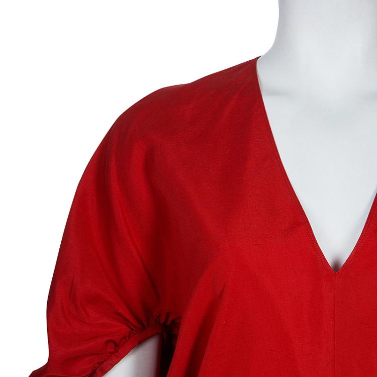 Pre Owned Saint Laurent Paris Red Short Sleeve Dress L