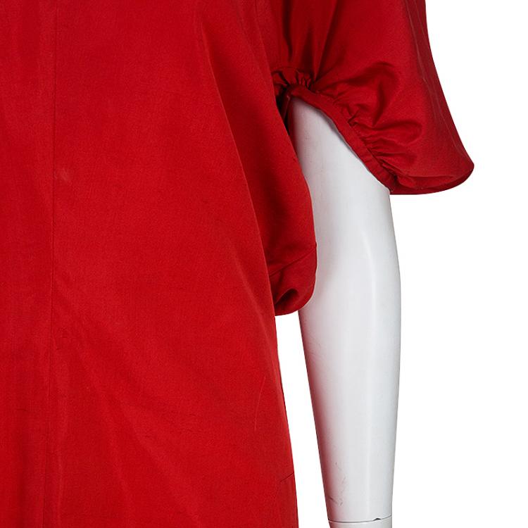 Pre Owned Saint Laurent Paris Red Short Sleeve Dress L
