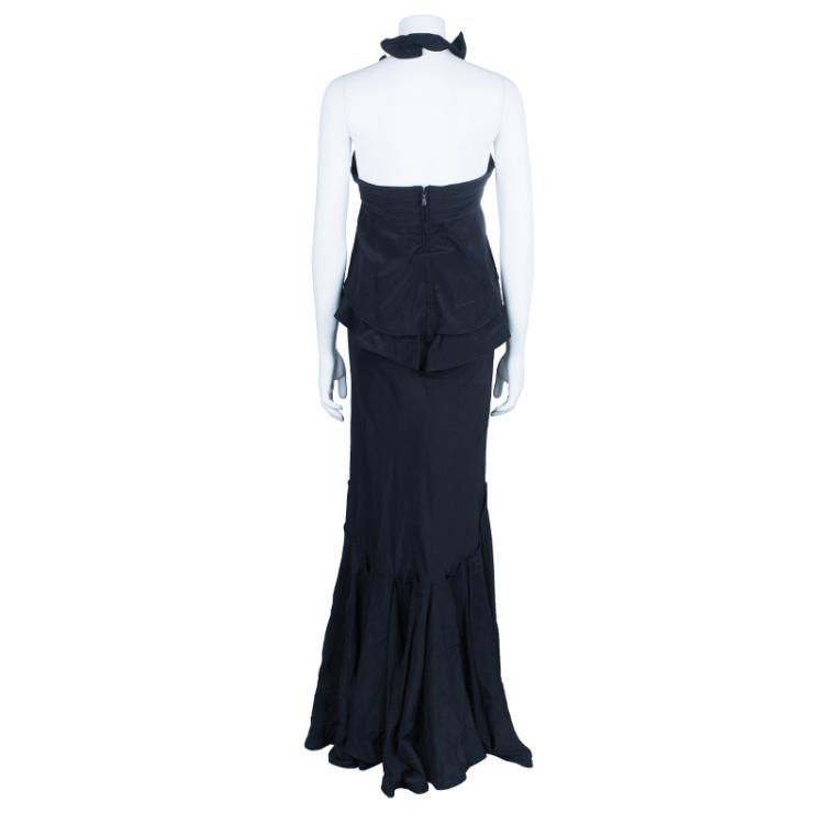 Pre Owned Saint Laurent Paris Rive Gauche Black Chiffon Evening Gown M