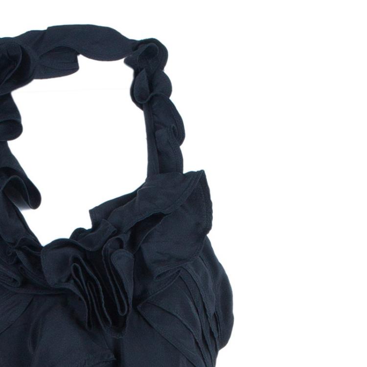 Pre Owned Saint Laurent Paris Rive Gauche Black Chiffon Evening Gown M