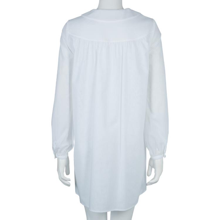 Pre Owned Saint Laurent Paris White Embroidered Yoke Detail Long Sleeve Cotton Dress M