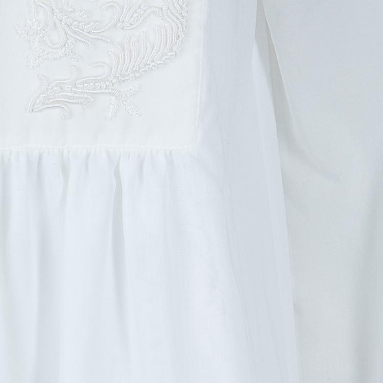 Pre Owned Saint Laurent Paris White Embroidered Yoke Detail Long Sleeve Cotton Dress M