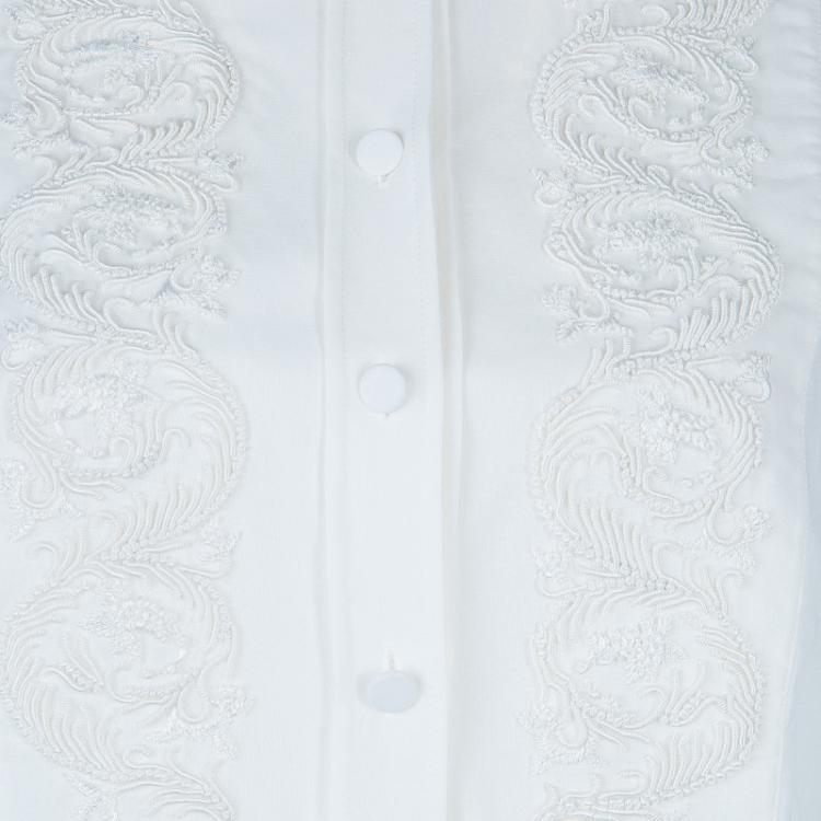 Pre Owned Saint Laurent Paris White Embroidered Yoke Detail Long Sleeve Cotton Dress M