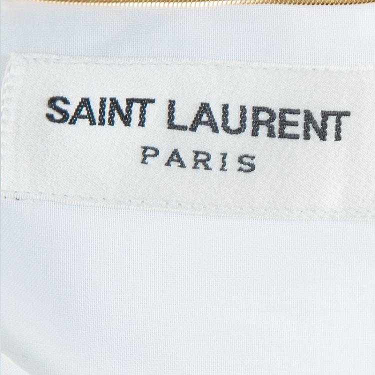 Pre Owned Saint Laurent Paris White Embroidered Yoke Detail Long Sleeve Cotton Dress M