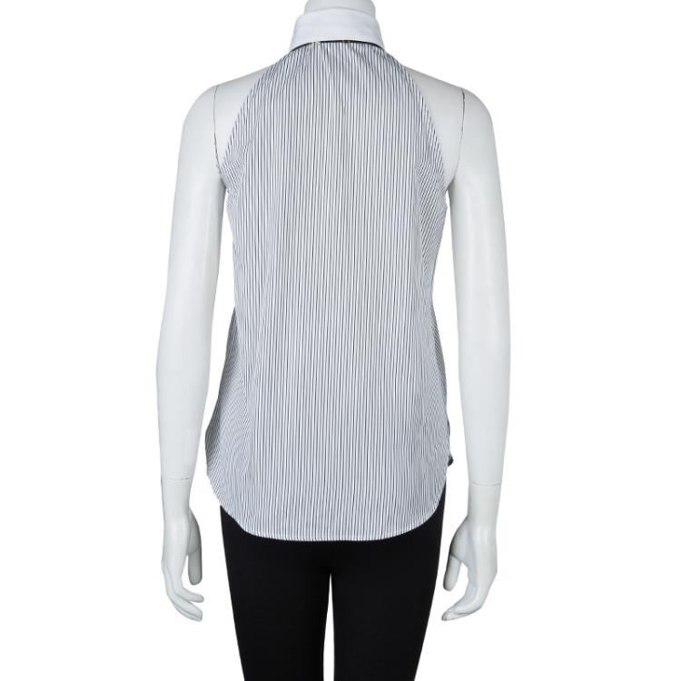 Pre Owned Saint Laurent Paris Striped Cotton Contrast Bow Tie Detail Sleeveless Shirt M