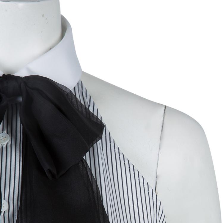 Pre Owned Saint Laurent Paris Striped Cotton Contrast Bow Tie Detail Sleeveless Shirt M