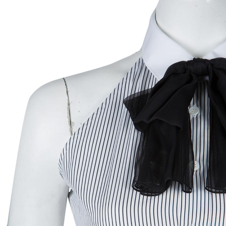 Pre Owned Saint Laurent Paris Striped Cotton Contrast Bow Tie Detail Sleeveless Shirt M