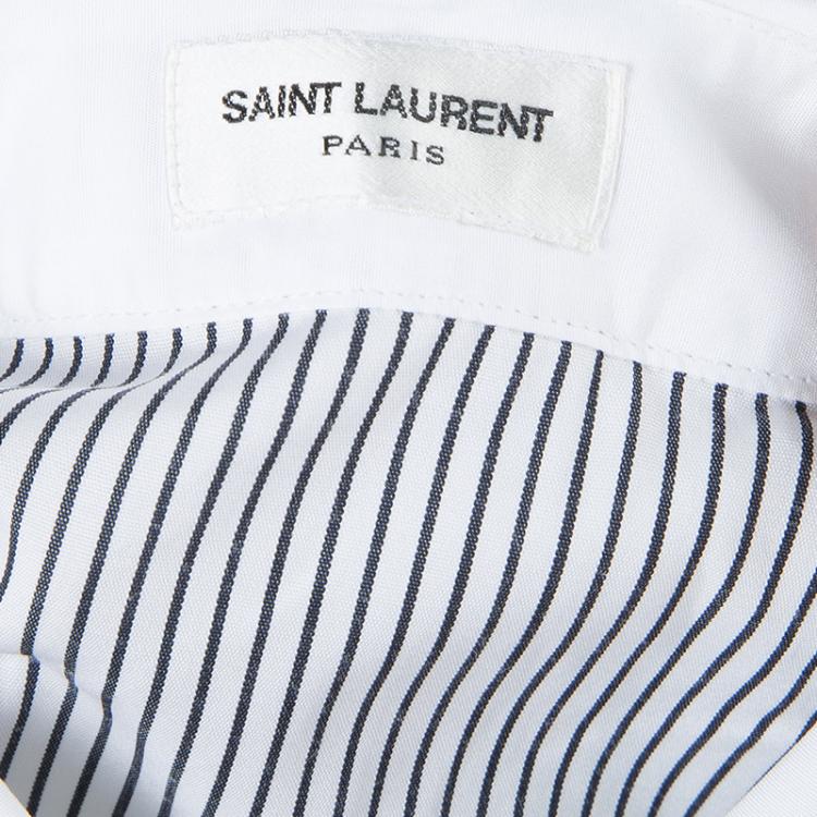 Pre Owned Saint Laurent Paris Striped Cotton Contrast Bow Tie Detail Sleeveless Shirt M