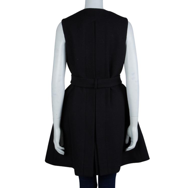Pre Owned Saint Laurent Black Wool Sleeveless Belted Coat S