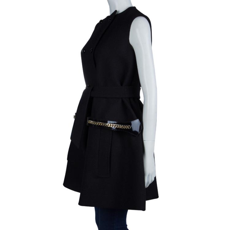 Pre Owned Saint Laurent Black Wool Sleeveless Belted Coat S