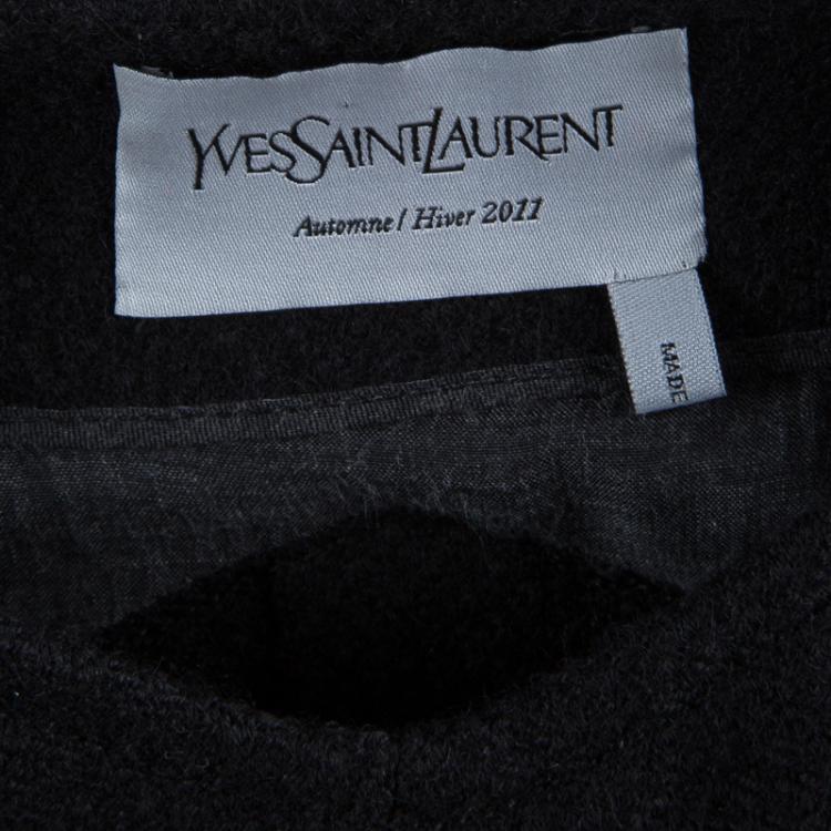 Pre Owned Saint Laurent Black Wool Sleeveless Belted Coat S
