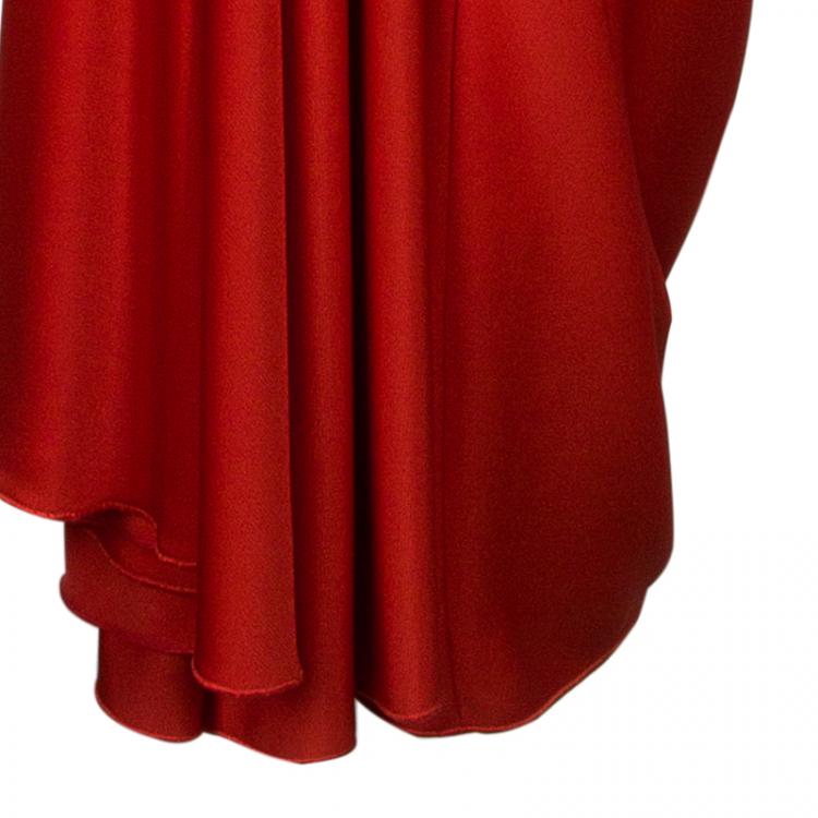 Pre Owned Saint Laurent Paris Red Lapel Detail Draped Sleeveless Dress S