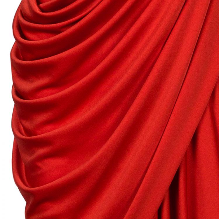 Pre Owned Saint Laurent Paris Red Lapel Detail Draped Sleeveless Dress S