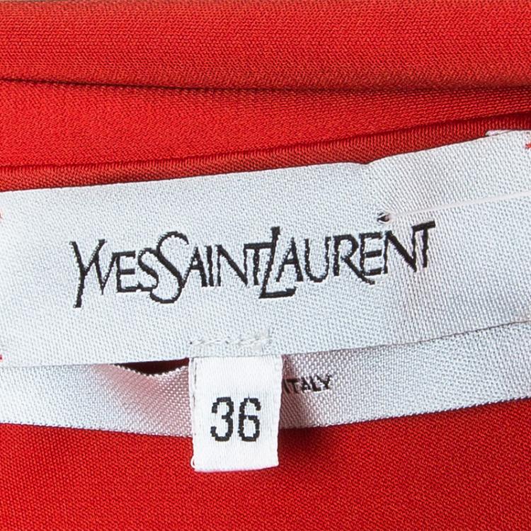 Pre Owned Saint Laurent Paris Red Lapel Detail Draped Sleeveless Dress S