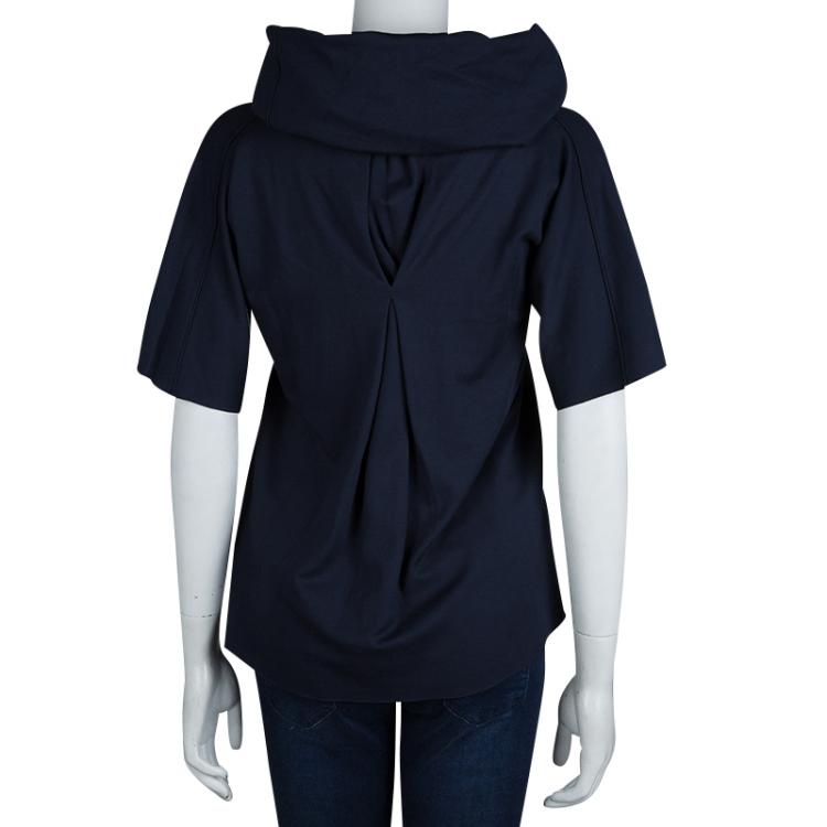 Pre Owned Saint Laurent Paris Navy Blue Knit Bow Detail Turtleneck Top M