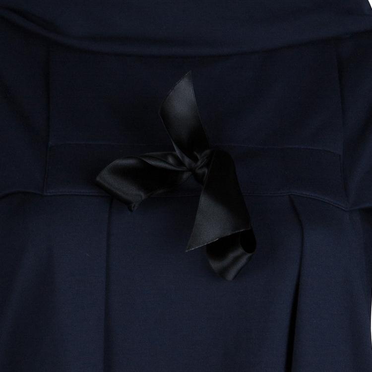 Pre Owned Saint Laurent Paris Navy Blue Knit Bow Detail Turtleneck Top M