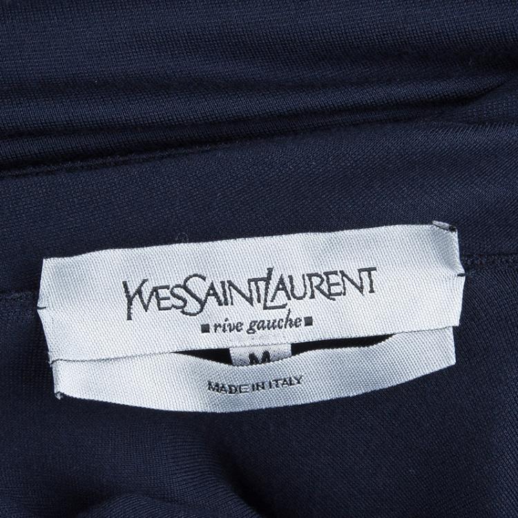 Pre Owned Saint Laurent Paris Navy Blue Knit Bow Detail Turtleneck Top M