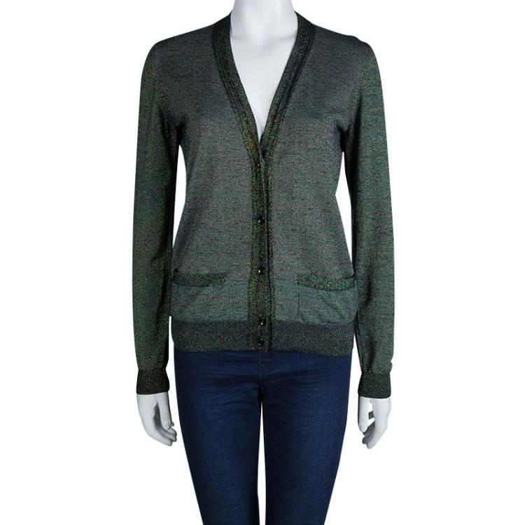 Pre Owned Saint Laurent Paris Multicolor Lurex Knit Long Sleeve Buttondown Cardigan L