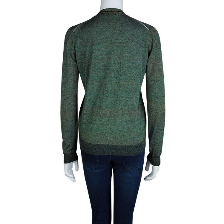 Pre Owned Saint Laurent Paris Multicolor Lurex Knit Long Sleeve Buttondown Cardigan L