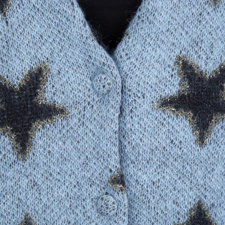 Pre Owned Saint Laurent Paris Powder Blue Star Motif Long Cardigan L
