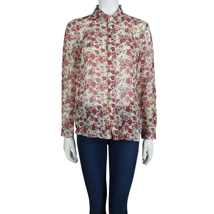 Pre Owned Saint Laurent Paris Floral Printed Long Sleeve Buttondown Shirt L