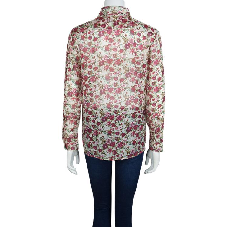 Pre Owned Saint Laurent Paris Floral Printed Long Sleeve Buttondown Shirt L