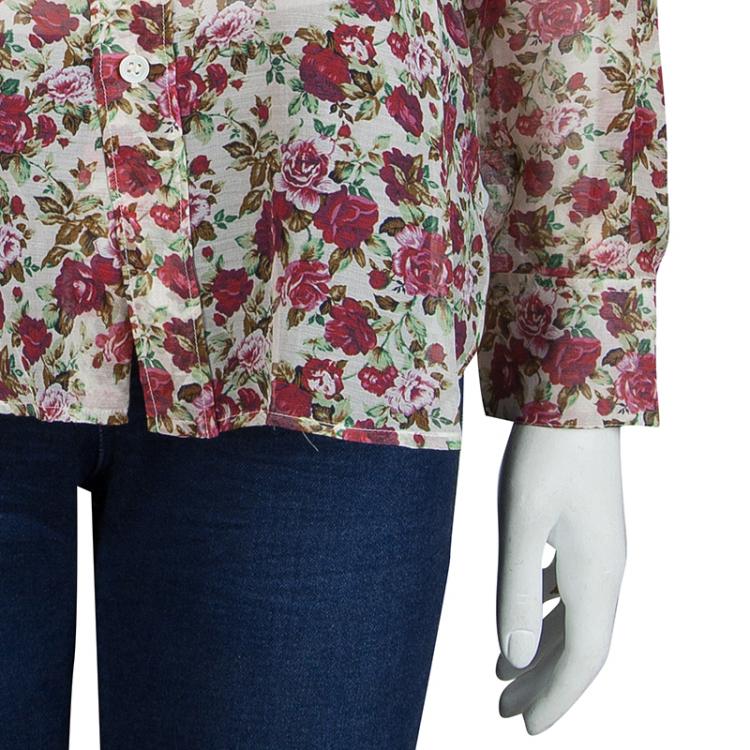 Pre Owned Saint Laurent Paris Floral Printed Long Sleeve Buttondown Shirt L