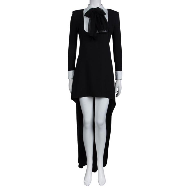 Pre Owned Saint Laurent Paris Black Sequinned Yoke Detail High-Low Tunic S