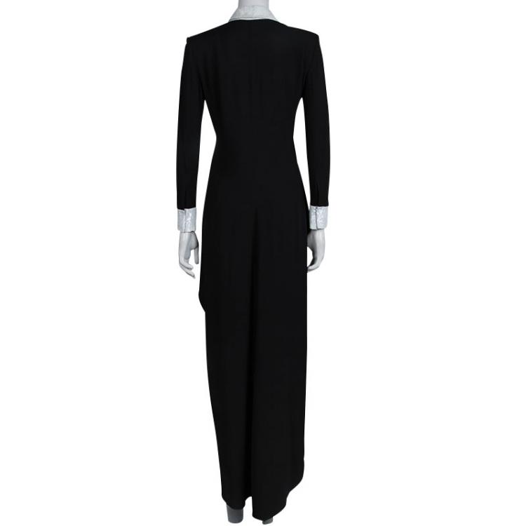 Pre Owned Saint Laurent Paris Black Sequinned Yoke Detail High-Low Tunic S