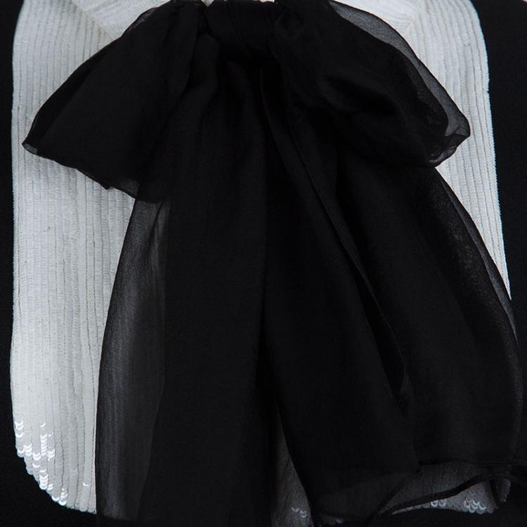Pre Owned Saint Laurent Paris Black Sequinned Yoke Detail High-Low Tunic S