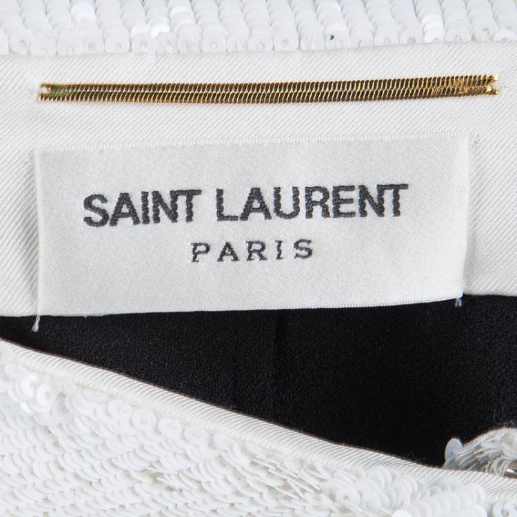 Pre Owned Saint Laurent Paris Black Sequinned Yoke Detail High-Low Tunic S