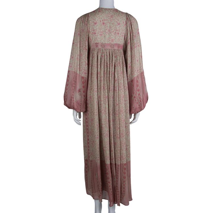 Pre Owned Saint Laurent Paris Beige Floral Printed Long Sleeve Maxi Dress M