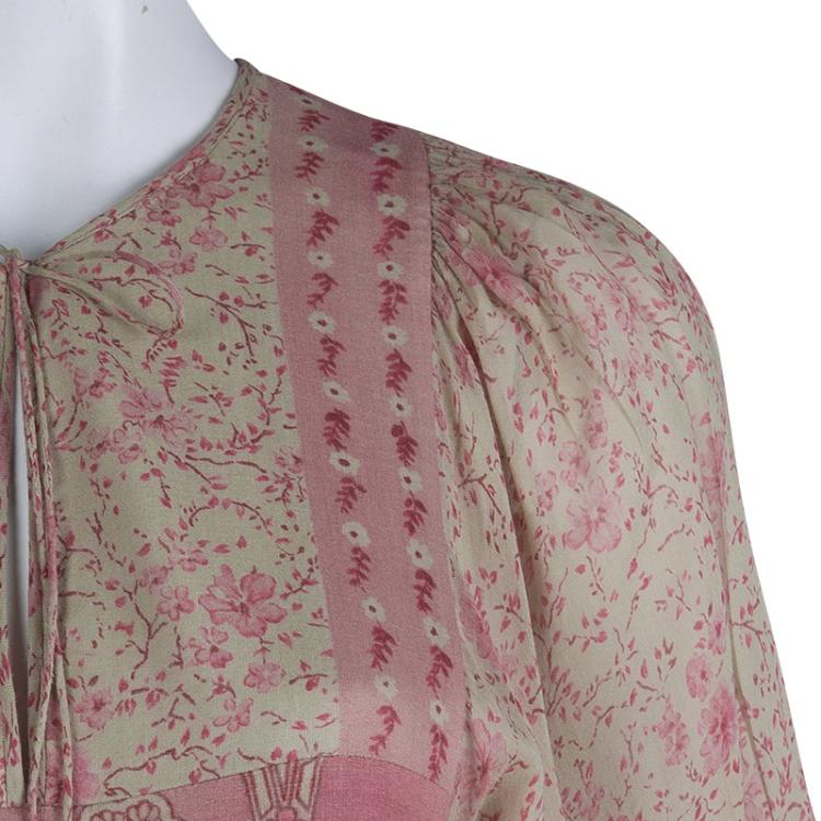 Pre Owned Saint Laurent Paris Beige Floral Printed Long Sleeve Maxi Dress M