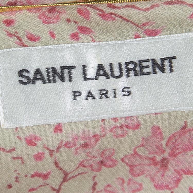 Pre Owned Saint Laurent Paris Beige Floral Printed Long Sleeve Maxi Dress M