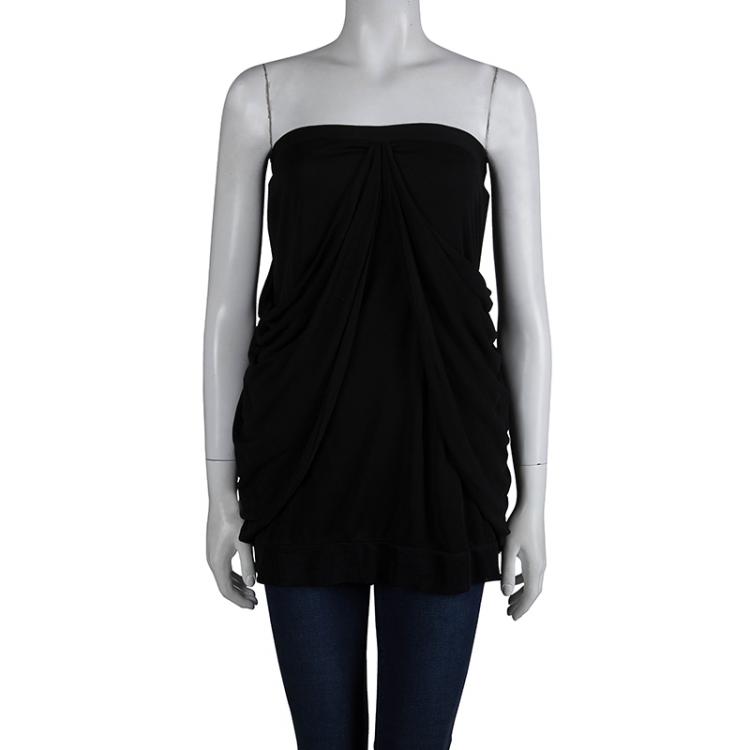Pre Owned Saint Laurent Paris Black Knit Draped Strapless Top L