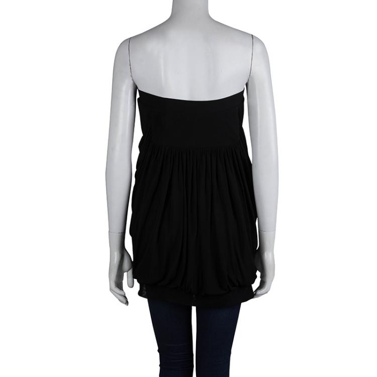 Pre Owned Saint Laurent Paris Black Knit Draped Strapless Top L